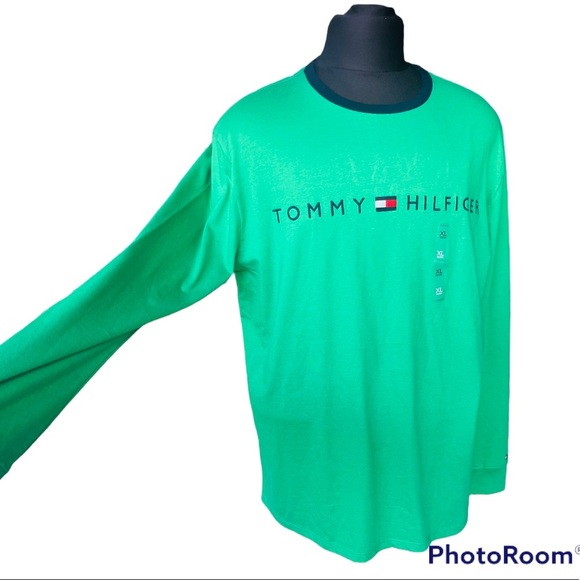 Tommy Hilfiger Men's Long Sleeve Logo T Shirt Green - Picture 3 of 6